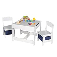 EUGAD Juego de Mesa y 2 Sillas Infantiles Grupo de Asientos para Niños Muebles de Madera y MDF para Niños con Espacio de…